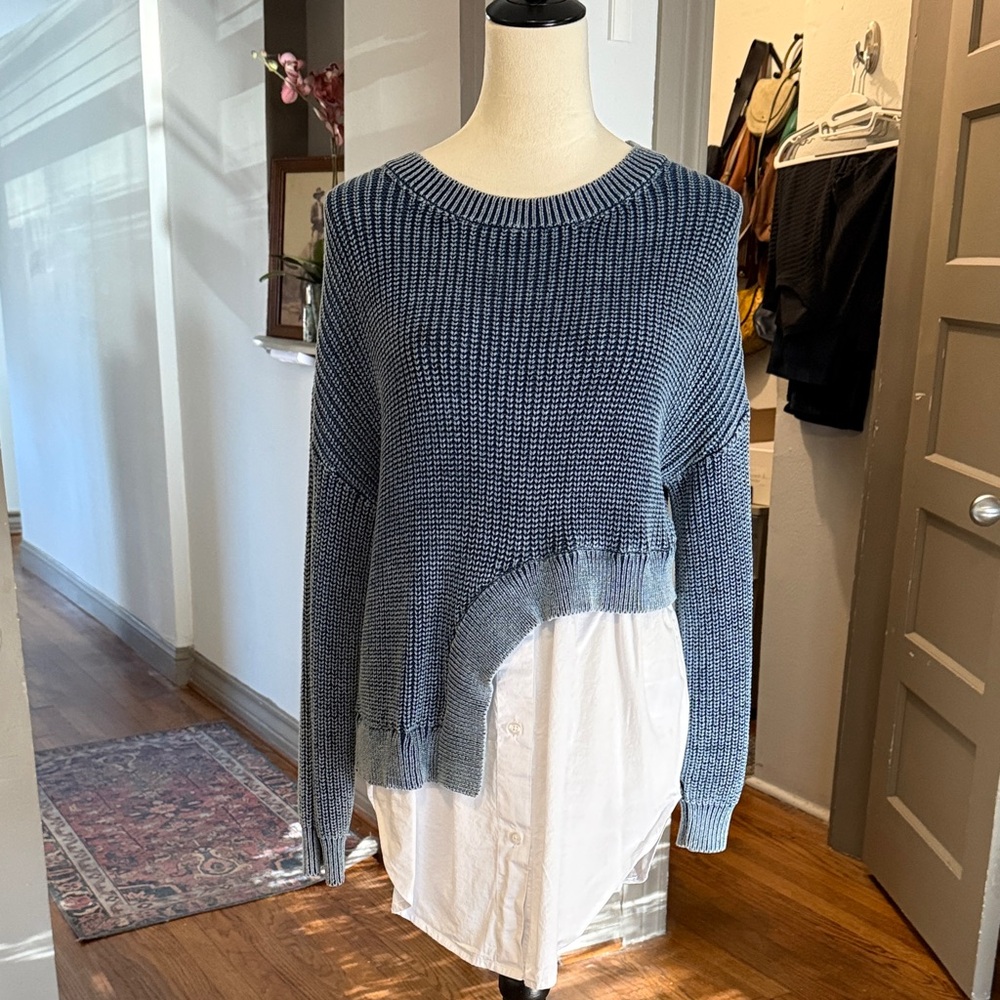 Pilcro Blue Cropped Knit Sweater